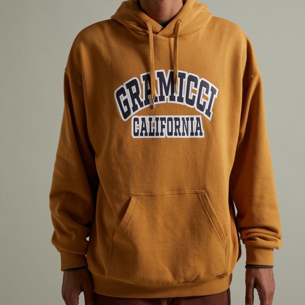 NEW $108 Gramicci Logo Hoodie Sweatshirt in Yellow Gold